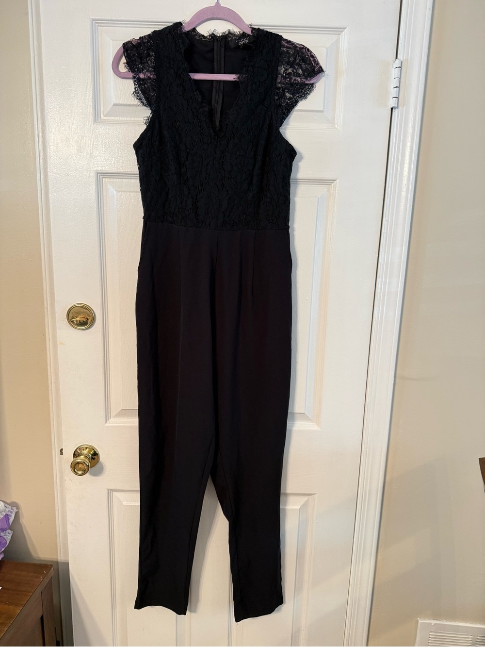 Streetwear Society Black Lace Cap-Sleeve Jumpsuit